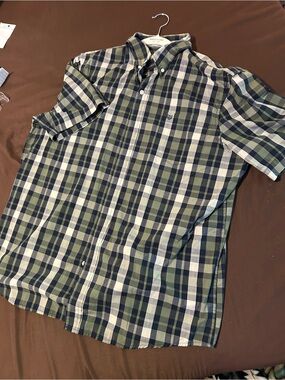 Champs Green and Navy Plaid Short-Sleeve Button-Down Shirt